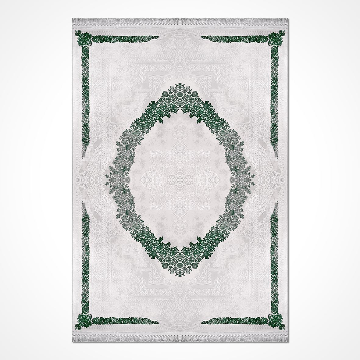 Classic Area Rug - Machine Made Rug With White Green Bamboo Acrylic Yarn, 11 mm Pile Height
