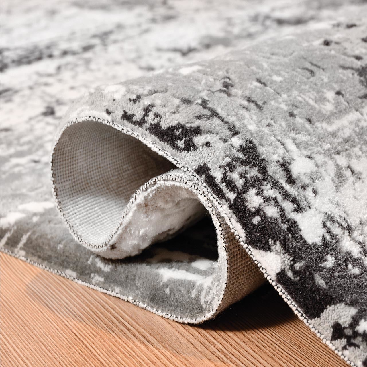 Modern Area Rug – Grey Machine Made Rug with Acrylic Yarn Carpet & Anti Slip Backing