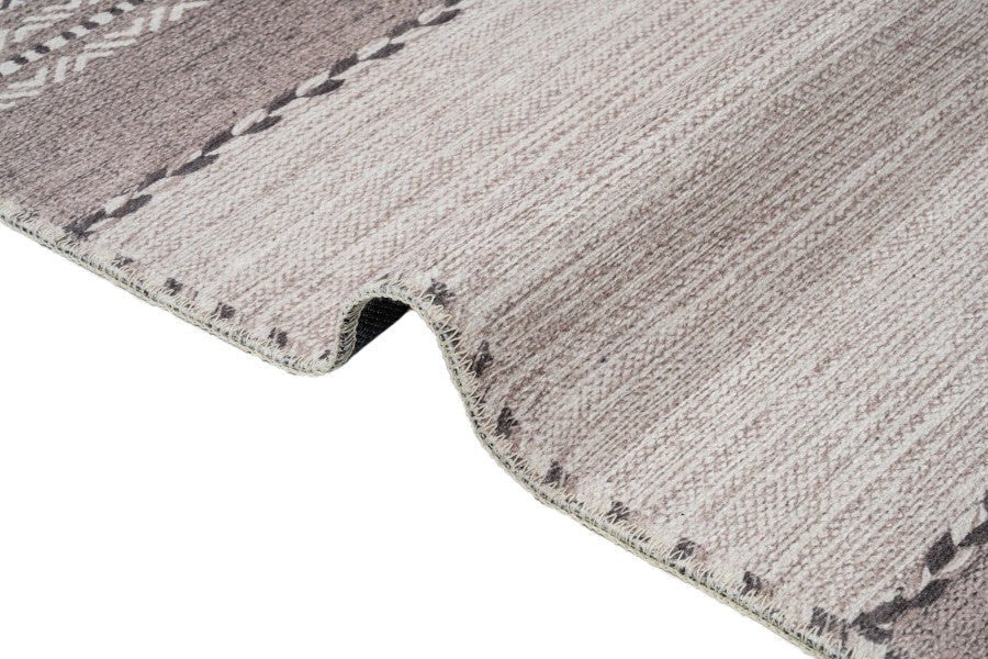 Beige Geometric Area Rug – Cotton Chenille Digital Print Carpet for Living Room
