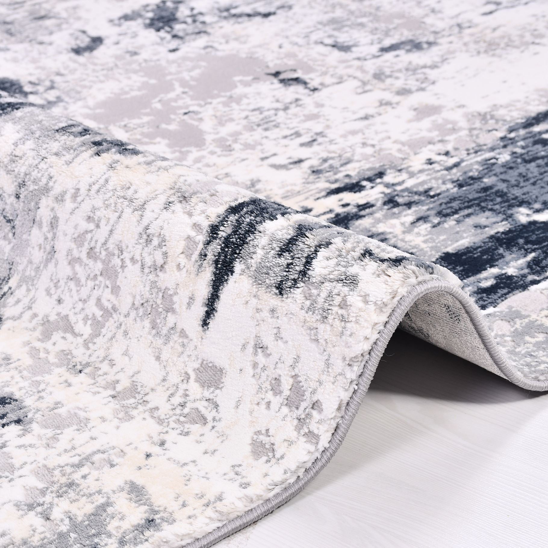 Modern Area Rug – Grey Blue Machine Made Rug | Anti Slip, Washable Non Slip