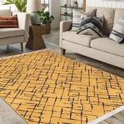 Natural Latex Area Rug – Yellow Geometric Cotton Jacquard Woven 7mm Pile