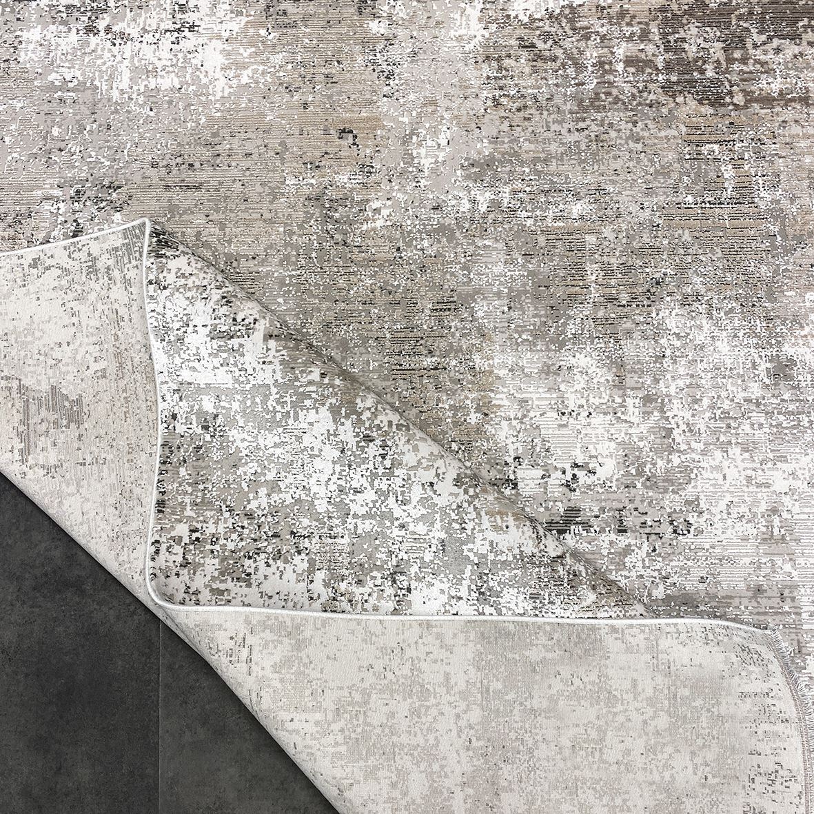 Viscose Area Rug - Modern Beige Machine Made Rug with 7mm Pile Height
