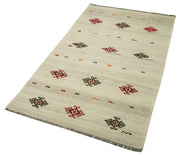 Handmade Area Rug – Anatolian Kilim Beige Floral Cotton Wool Carpet 3'0''x5'5''