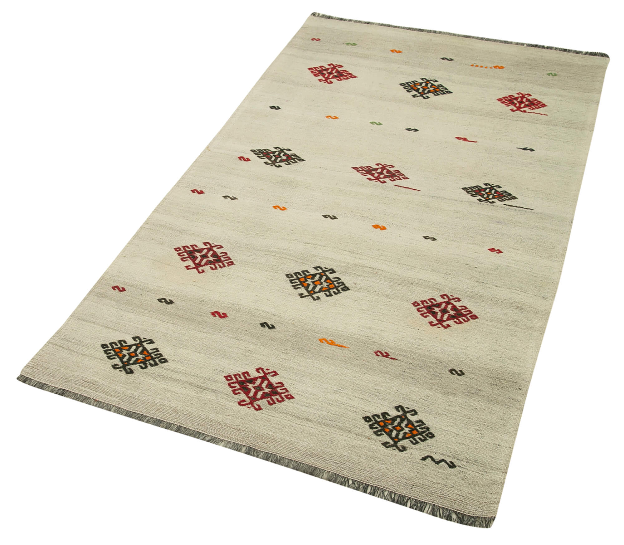 Handmade Area Rug – Anatolian Kilim Beige Floral Cotton Wool Carpet 3'0''x5'5''