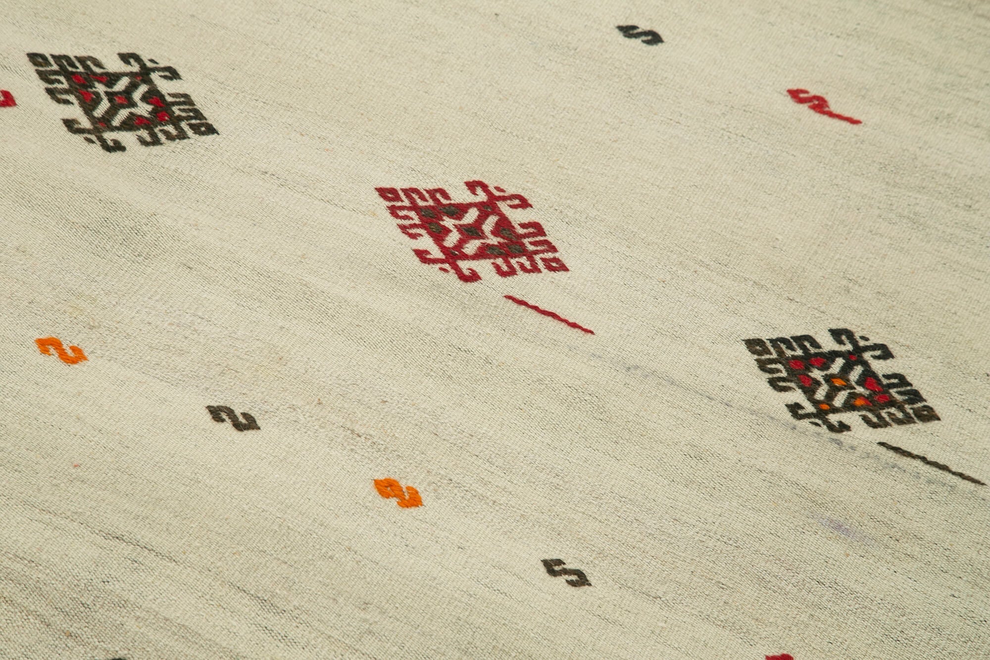 Handmade Area Rug – Anatolian Kilim Beige Floral Cotton Wool Carpet 3'0''x5'5''