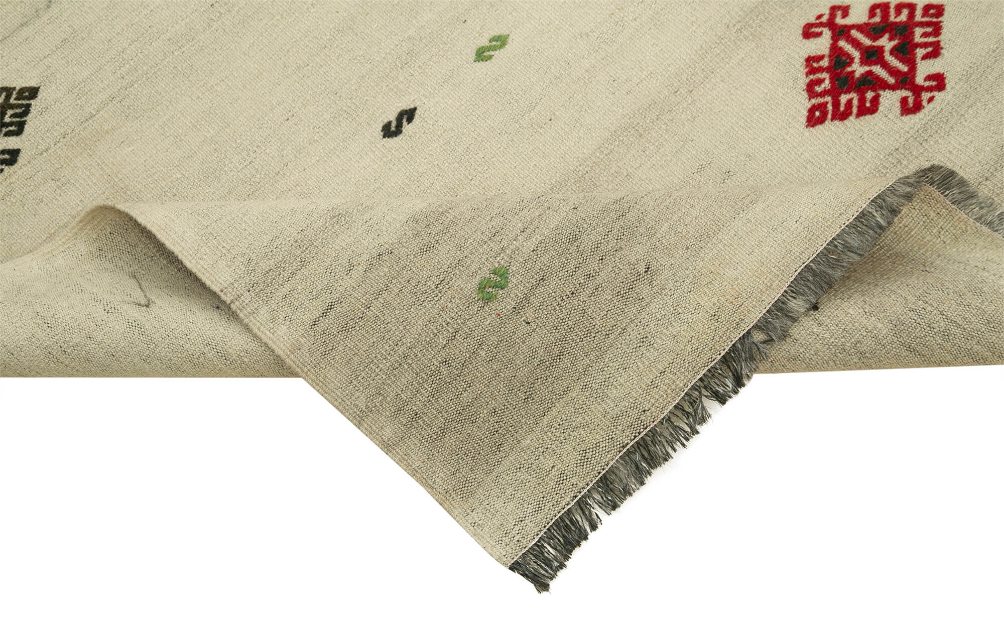 Handmade Area Rug – Anatolian Kilim Beige Floral Cotton Wool Carpet 3'0''x5'5''