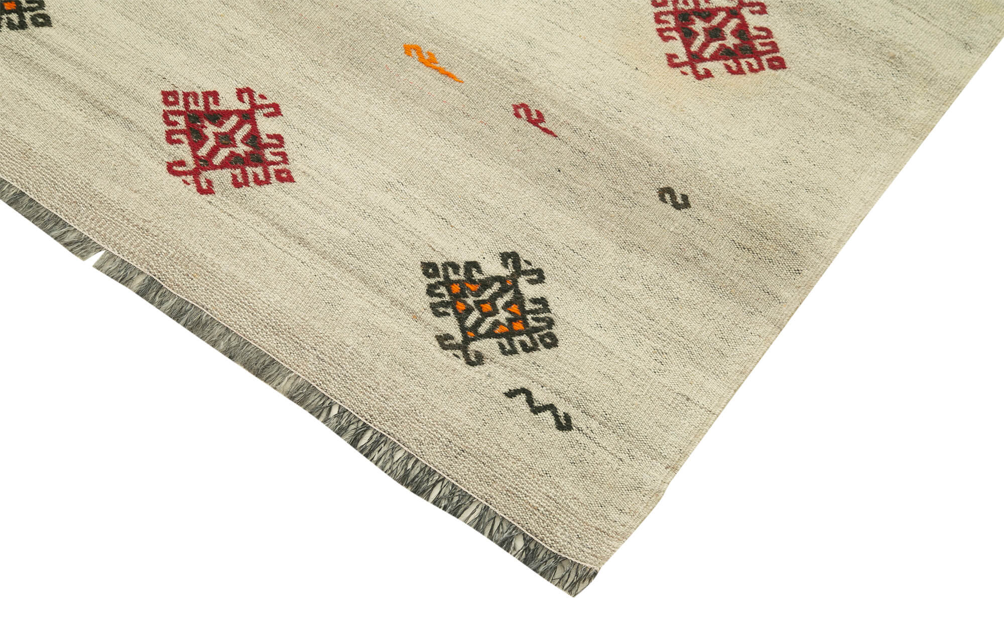 Handmade Area Rug – Anatolian Kilim Beige Floral Cotton Wool Carpet 3'0''x5'5''