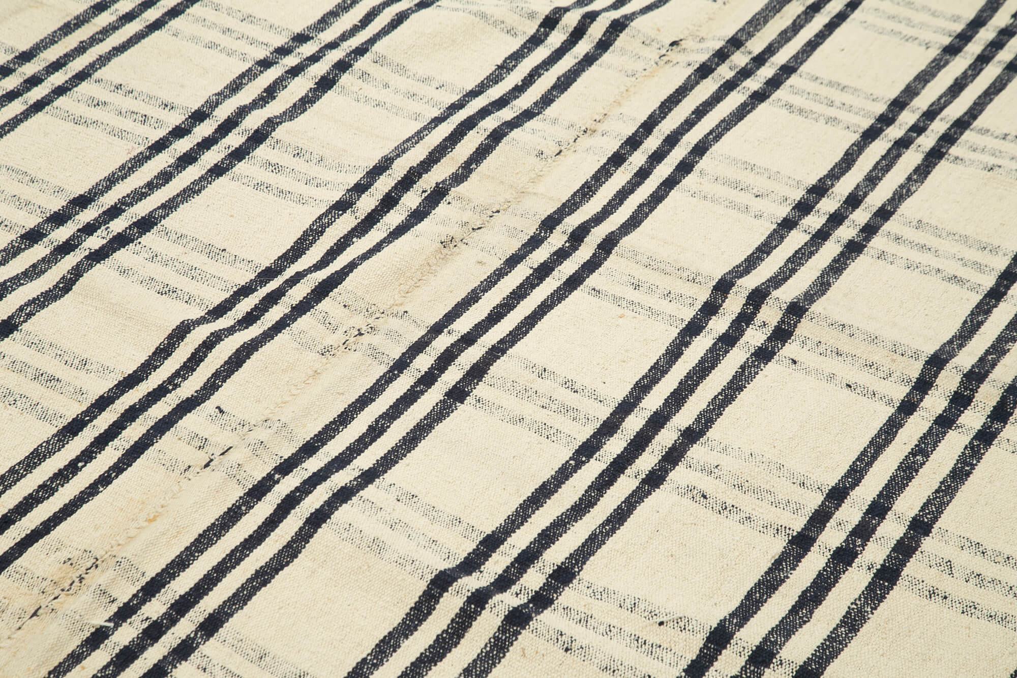 Handmade Area Rug - Anatolian Kilim Beige Striped Cotton Wool Blend 6'9''x10'7''