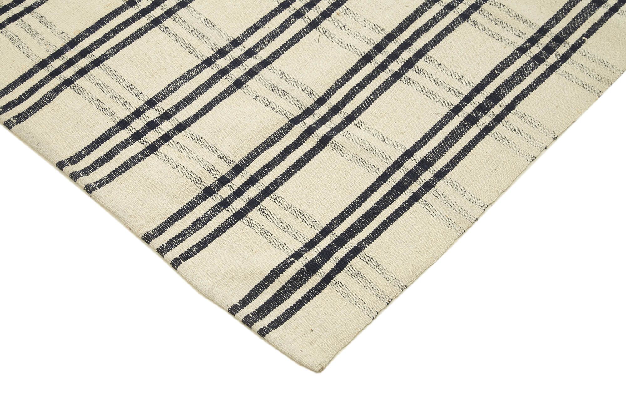 Handmade Area Rug - Anatolian Kilim Beige Striped Cotton Wool Blend 6'9''x10'7''
