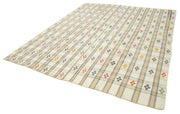 Handmade Area Rug - Anatolian Kilim Beige Striped Cotton Wool Carpet 8'4''x10'3''