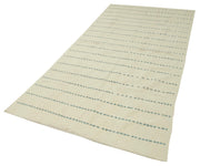 Handmade Area Rug - Anatolian Kilim White Striped Cotton Wool Carpet 4'2''x8'9''