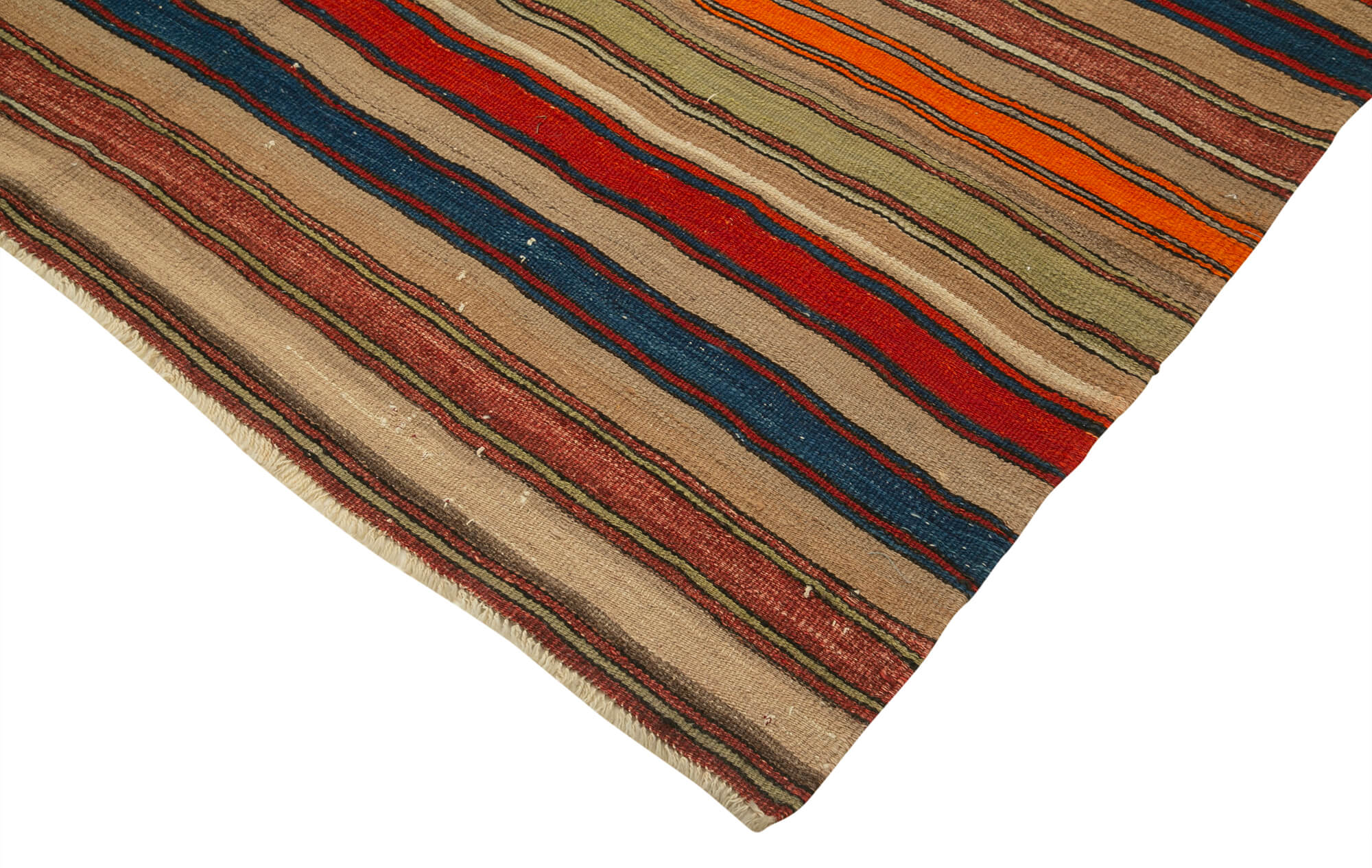 Handmade Area Rug - Anatolian Kilim Striped Cotton Wool Carpet 5'4''x8'3''