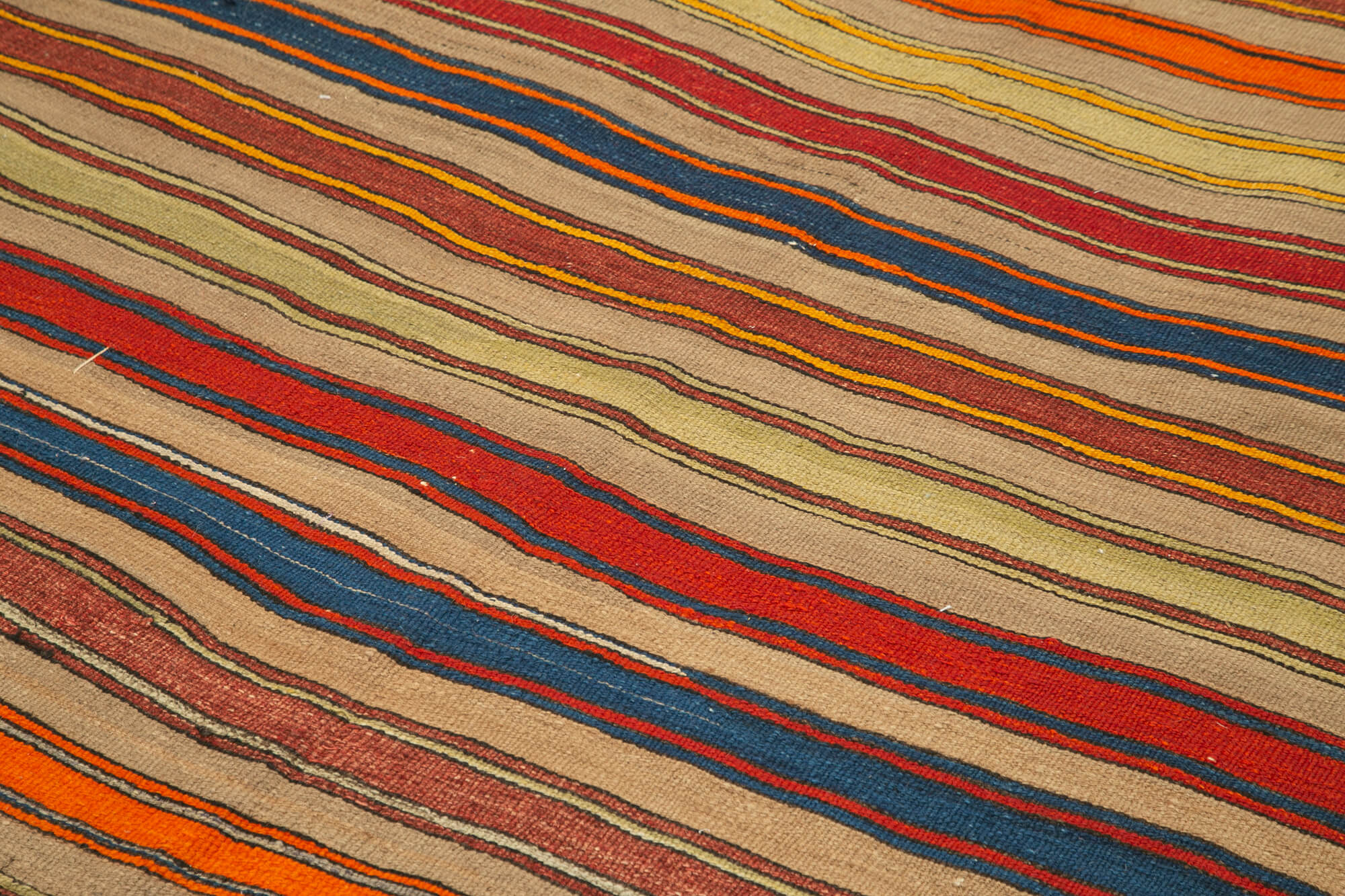 Handmade Area Rug - Anatolian Kilim Striped Cotton Wool Carpet 5'4''x8'3''