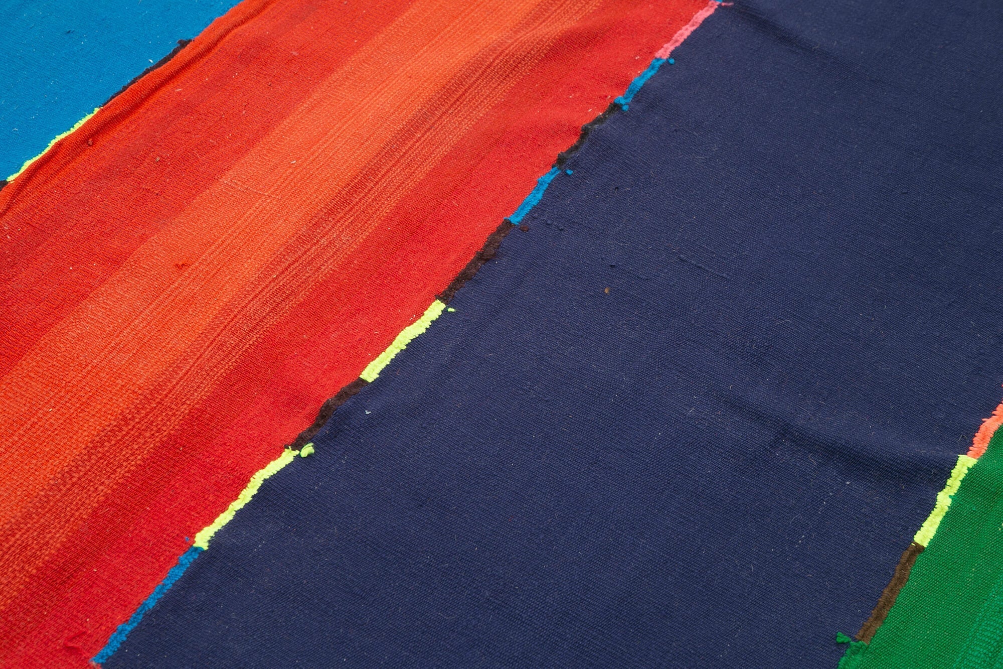 Handmade Area Rug – Vintage Kilim Rug With White Striped Cotton Wool Design 5'7''x10'4''