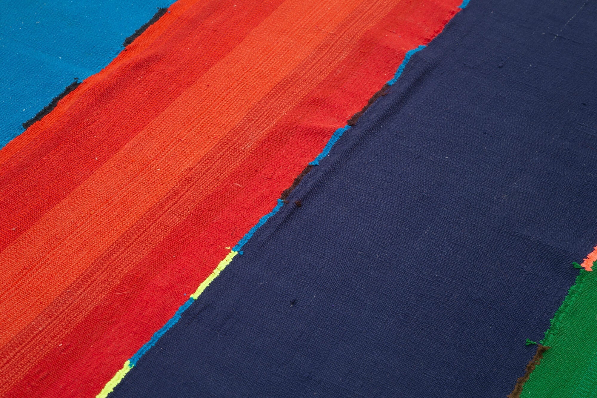 Handmade Area Rug - Anatolian Kilim Striped Cotton Wool 5'9''x10'2'' Vintage Turkish Carpet