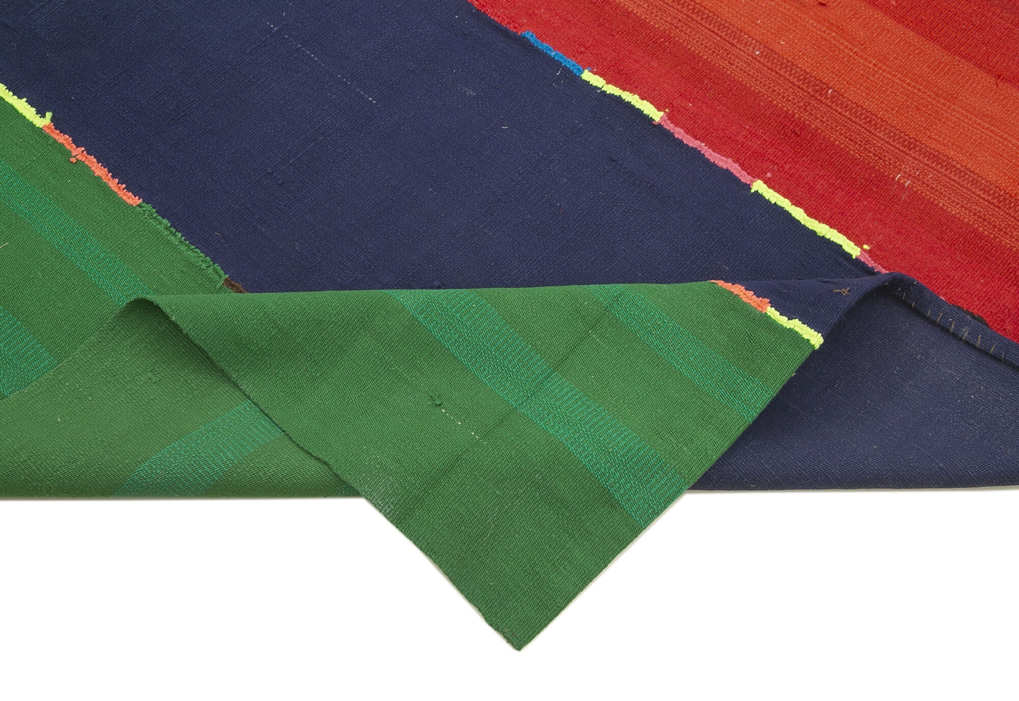Handmade Area Rug - Anatolian Kilim Striped Cotton Wool 5'9''x10'2'' Vintage Turkish Carpet