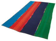 Handmade Area Rug - Anatolian Kilim Striped Cotton Wool 5'9''x10'2'' Vintage Turkish Carpet