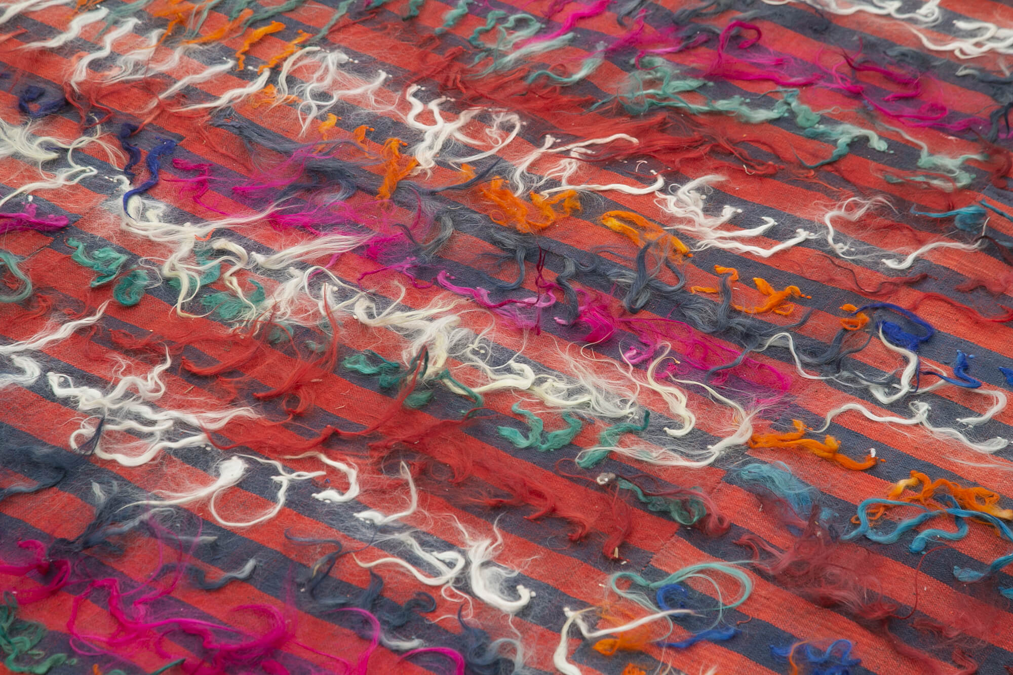 Handmade Area Rug - Anatolian Kilim Striped Cotton Wool Vintage Turkish Carpet 6'x8'7"