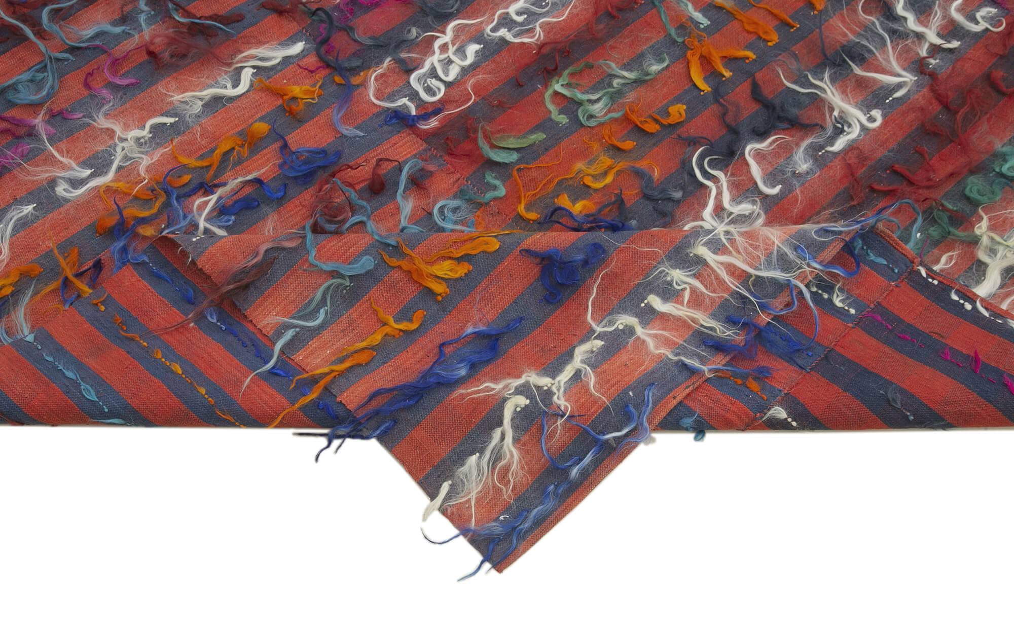 Handmade Area Rug - Anatolian Kilim Striped Cotton Wool Vintage Turkish Carpet 6'x8'7"