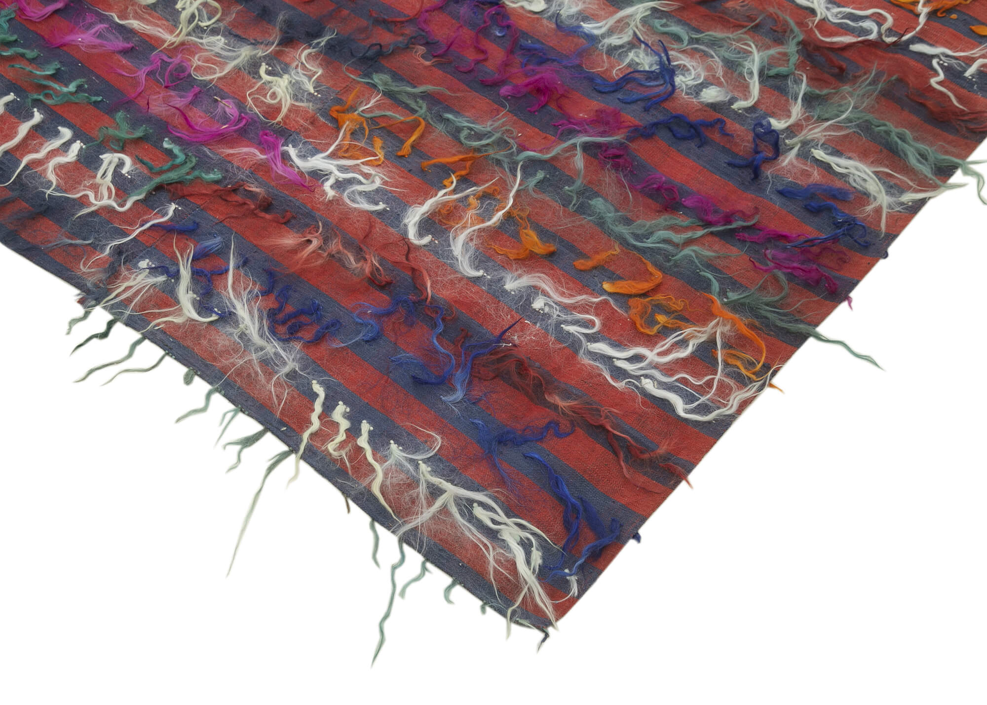 Handmade Area Rug - Anatolian Kilim Striped Cotton Wool Vintage Turkish Carpet 6'x8'7"