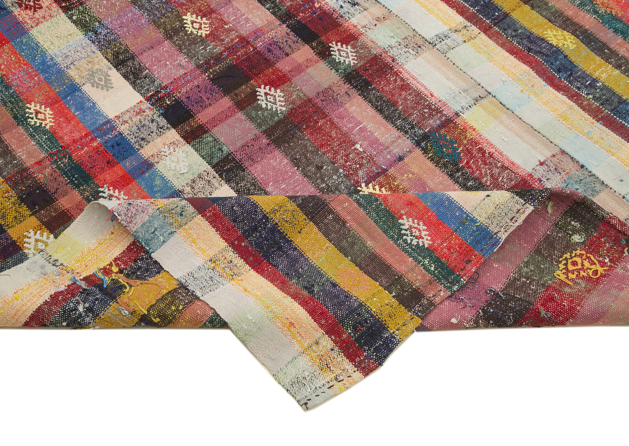 Handmade Cotton Wool Rug – Anatolian Kilim Rug With White Striped Design 6'8''x9'4''