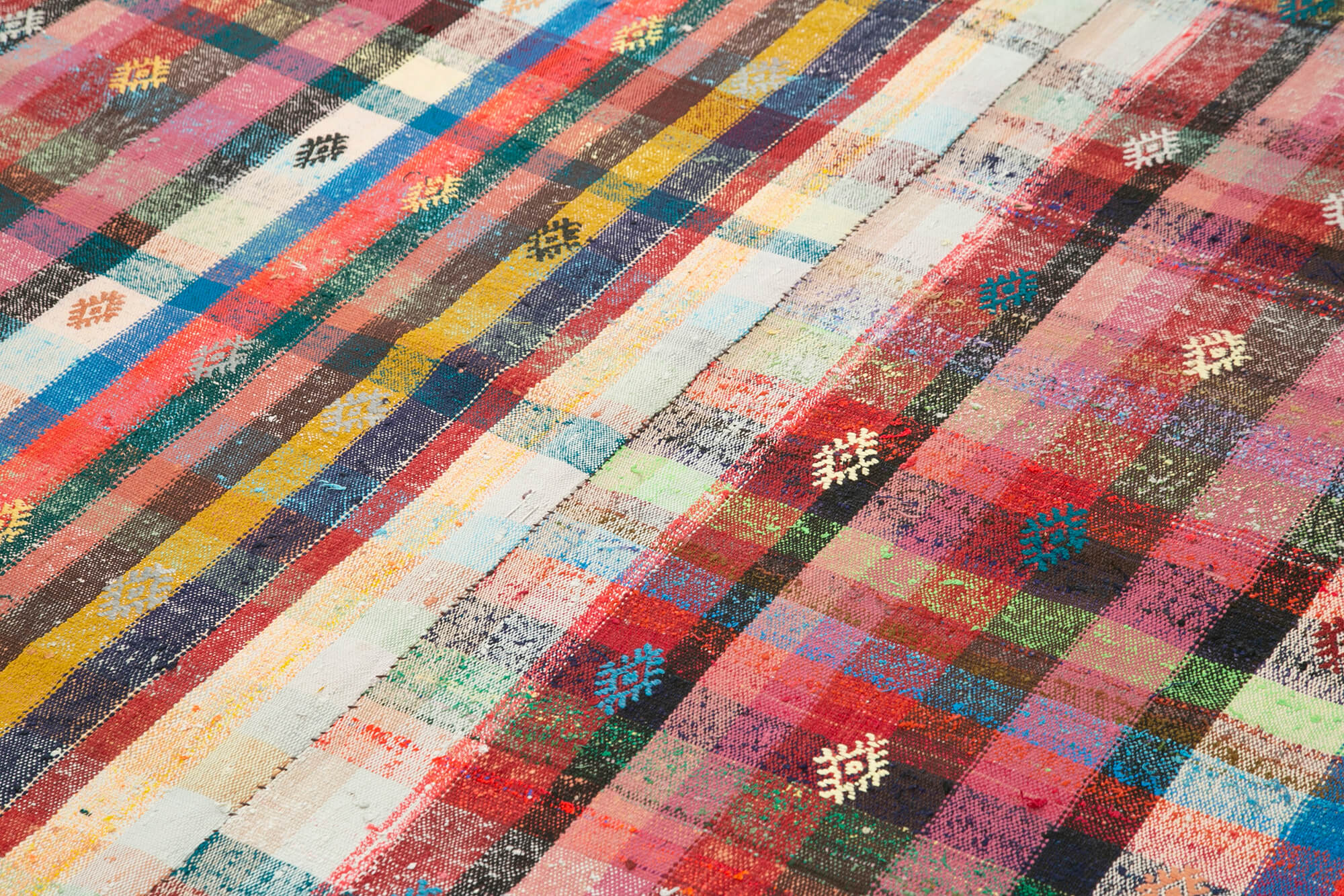 Handmade Cotton Wool Rug – Anatolian Kilim Rug With White Striped Design 6'8''x9'4''