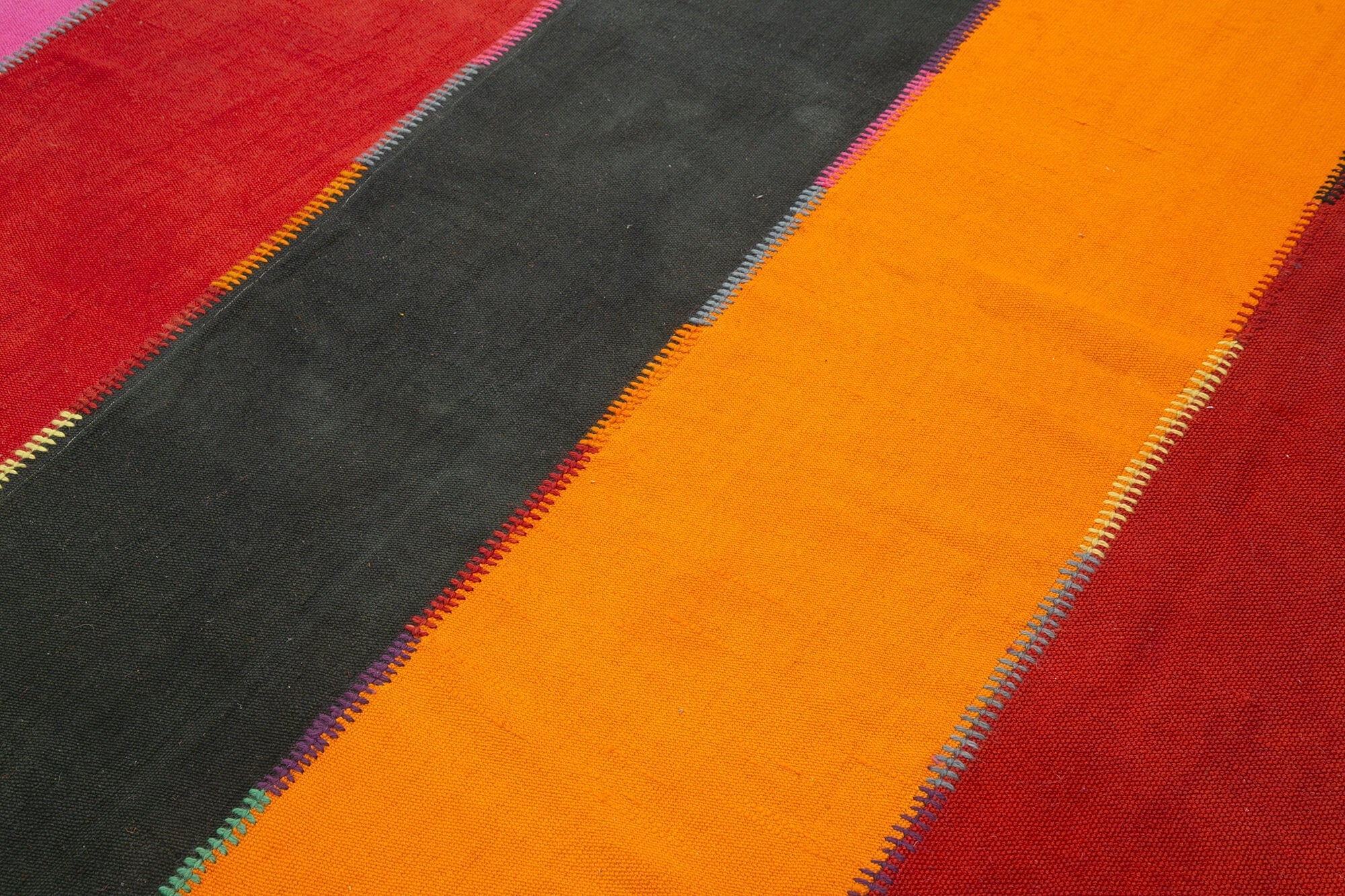 Handmade Area Rug - Anatolian Kilim White Striped Cotton Wool Rug 6'8''x9'10''