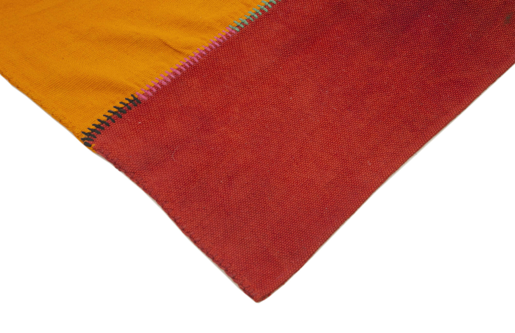 Handmade Area Rug - Anatolian Kilim White Striped Cotton Wool Rug 6'8''x9'10''