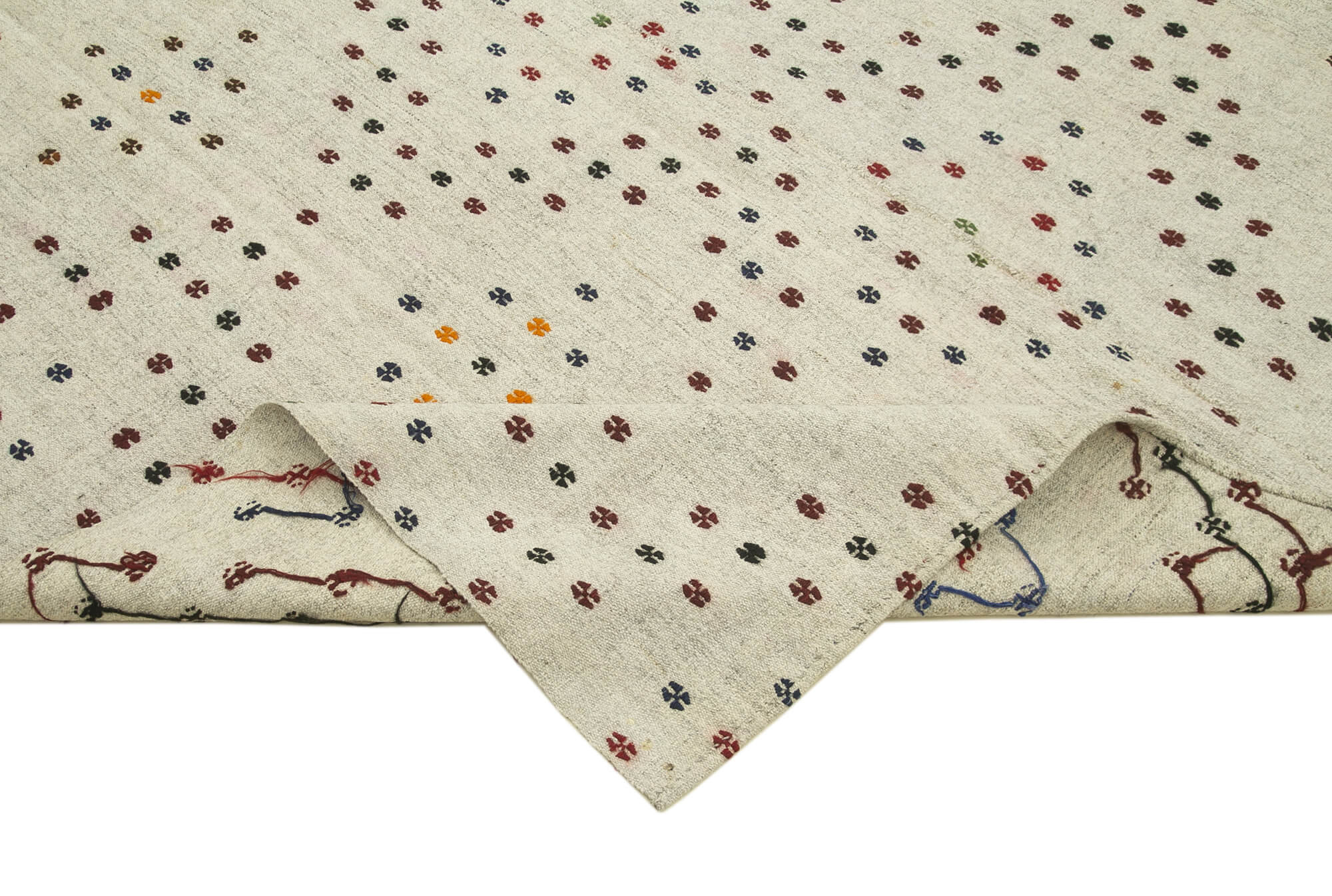 Handmade Area Rug - Anatolian Kilim Striped Cotton Wool Vintage Carpet 7'6''x10'8''