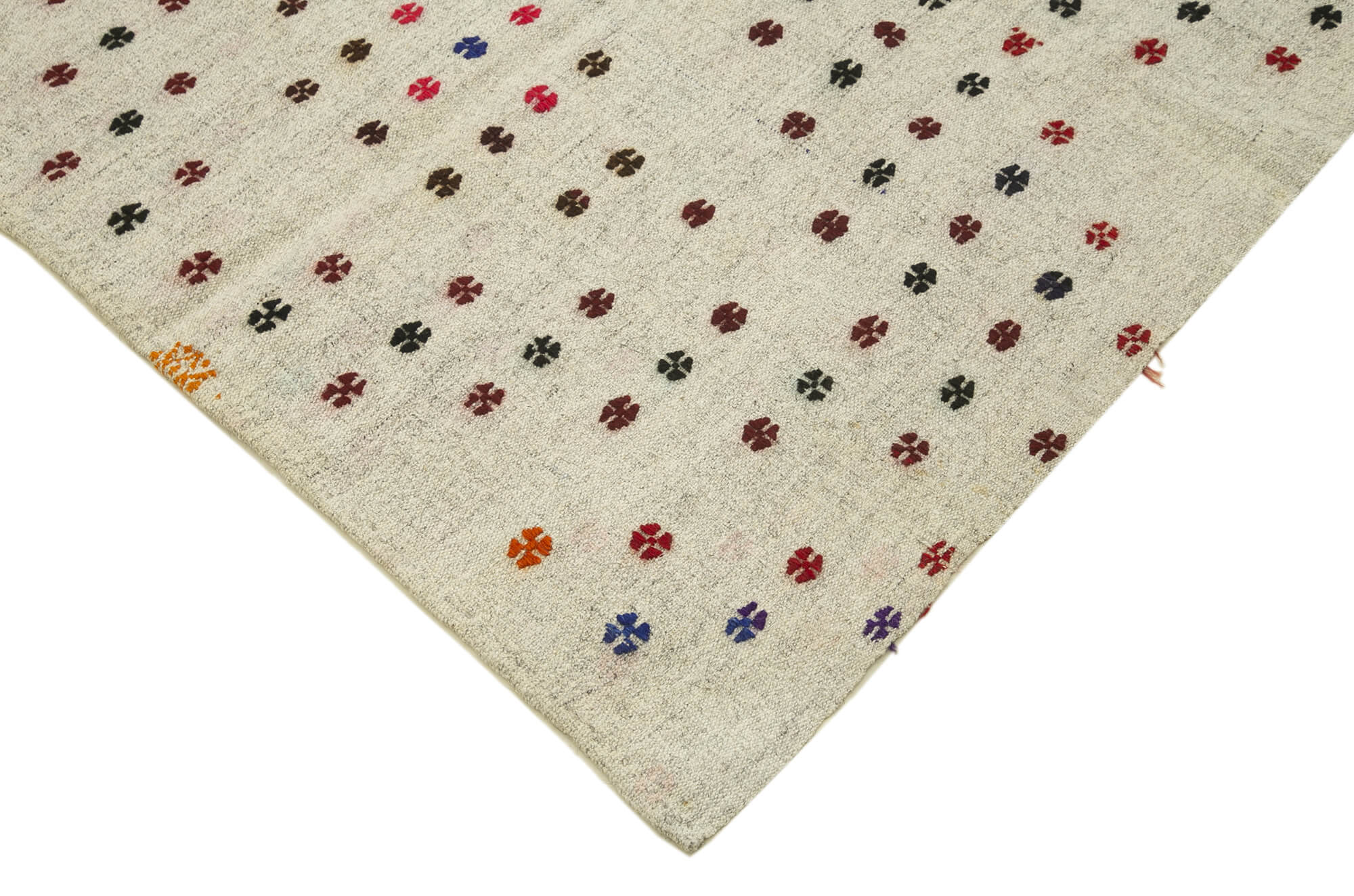 Handmade Area Rug - Anatolian Kilim Striped Cotton Wool Vintage Carpet 7'6''x10'8''