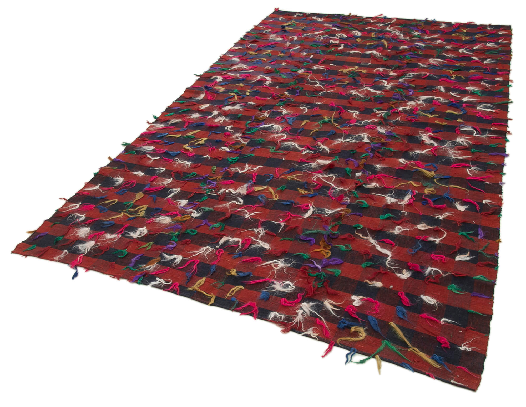Handmade Area Rug | Turkish Kilim Red Striped Cotton Wool Rug 5'8''x9'7''