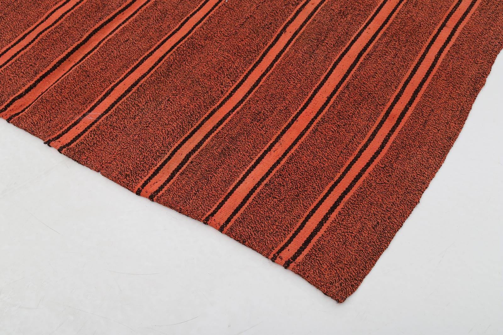 Handmade Area Rug – Anatolian Kilim Red Striped Cotton Wool Carpet 6x7 Feet