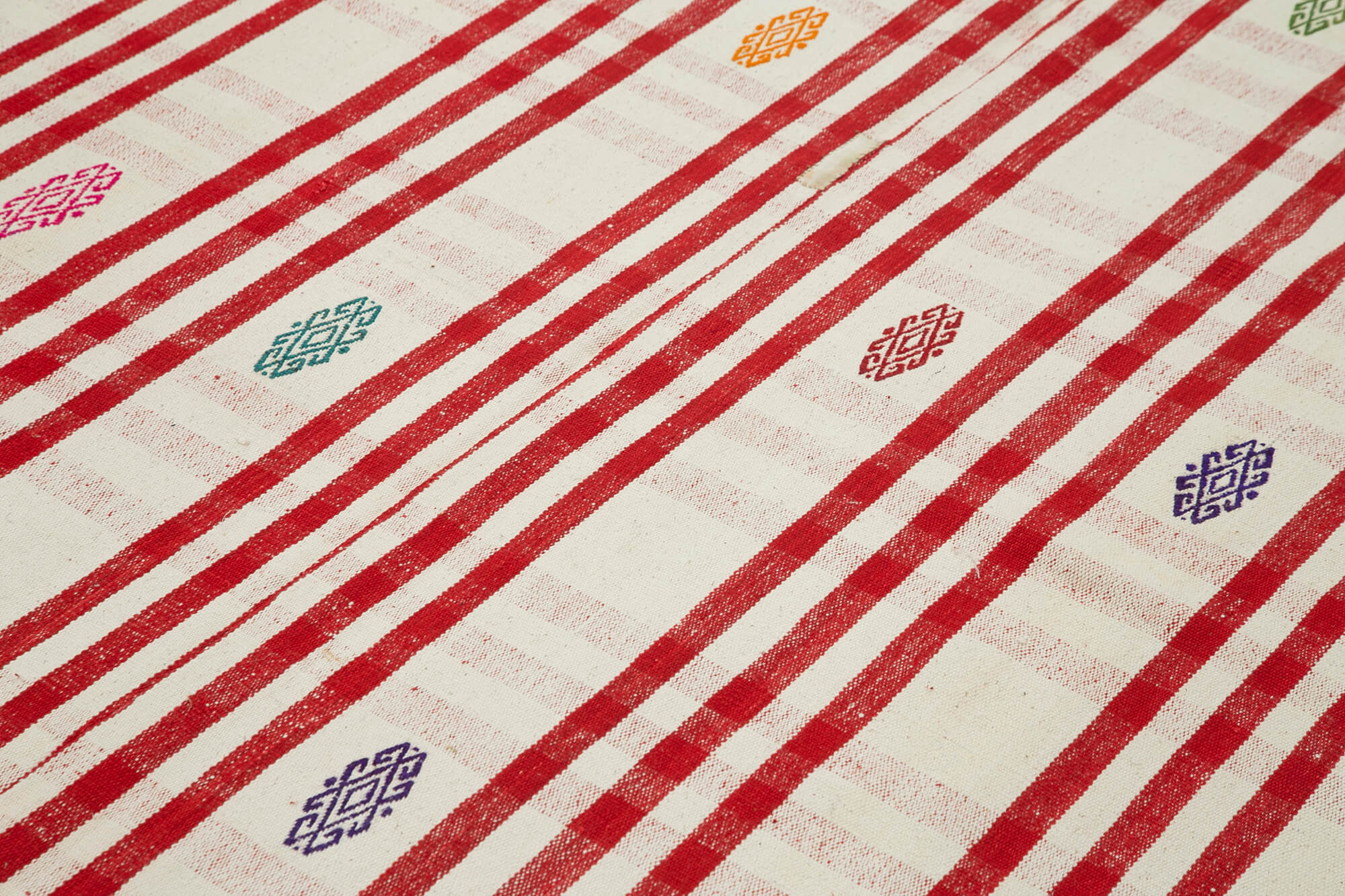 Handmade Area Rug - Anatolian Kilim Red Striped Cotton Wool Carpet 6'5''x8'6''