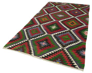 Handmade Kilim Rug - Durable Anatolian Area Rug 4'11''x9'0'' | Red Geometric Cotton Wool Carpet