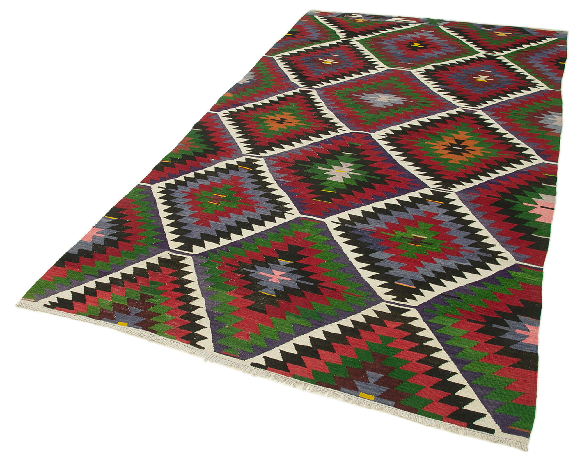 Handmade Kilim Rug - Durable Anatolian Area Rug 4'11''x9'0'' | Red Geometric Cotton Wool Carpet