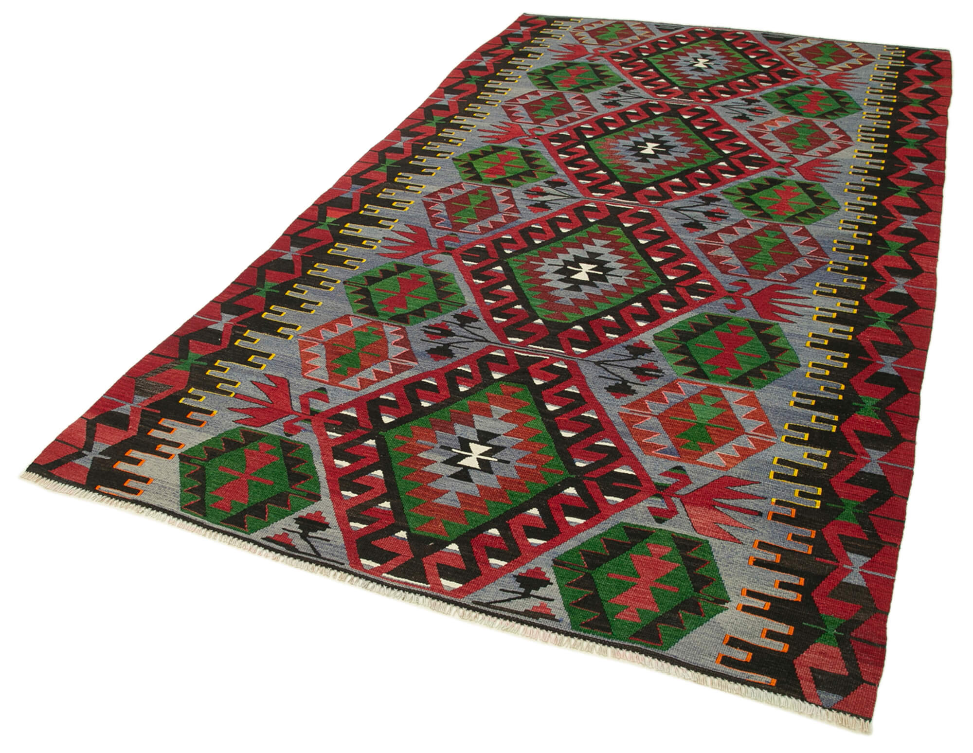 Handmade Area Rug – Anatolian Kilim Red Geometric Cotton Wool Carpet 5'3''x9'6''