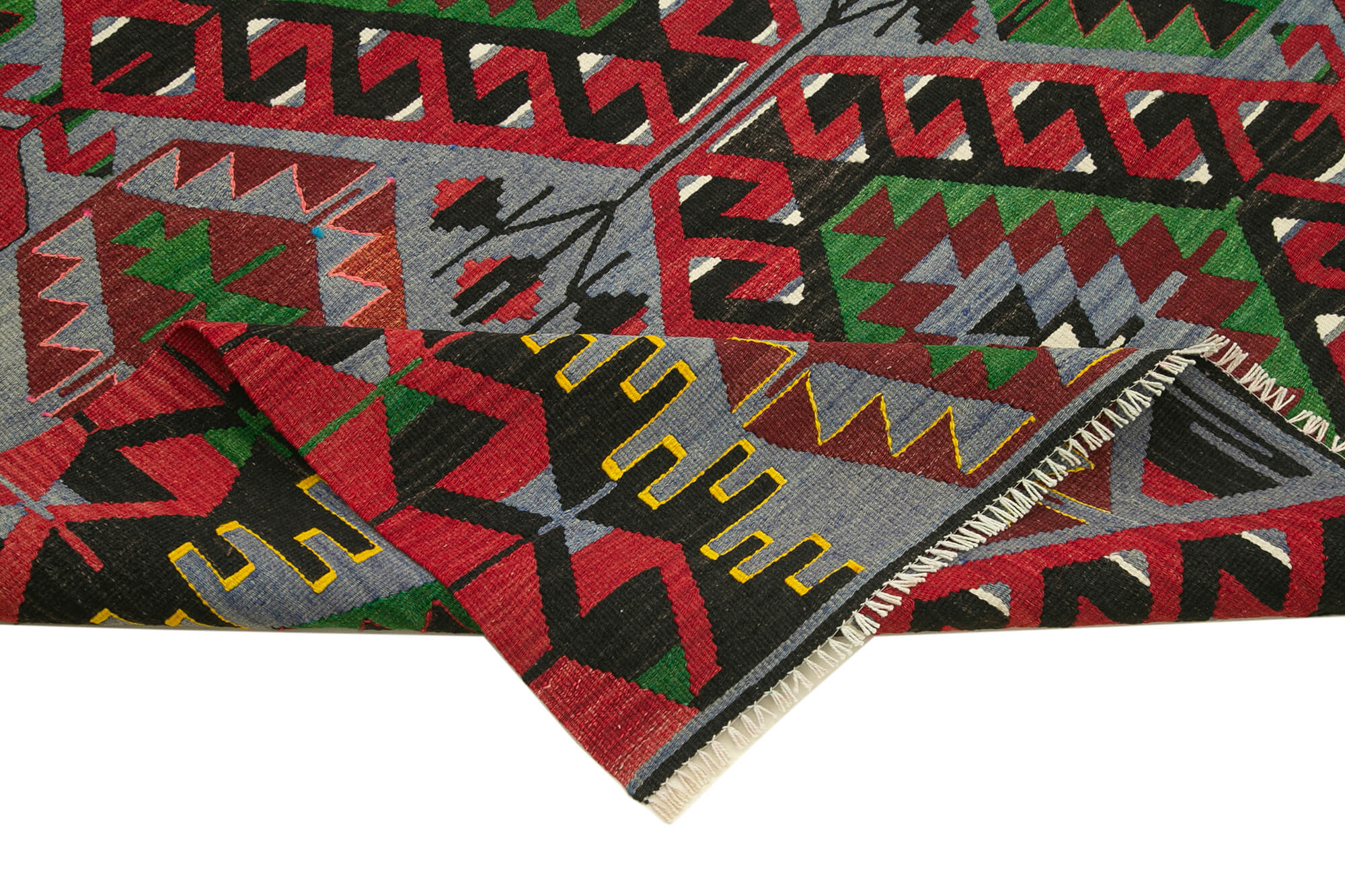 Handmade Area Rug – Anatolian Kilim Red Geometric Cotton Wool Carpet 5'3''x9'6''