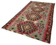 Handmade Area Rug – Anatolian Kilim Red Geometric Cotton Wool Carpet 5'3"x10'2"