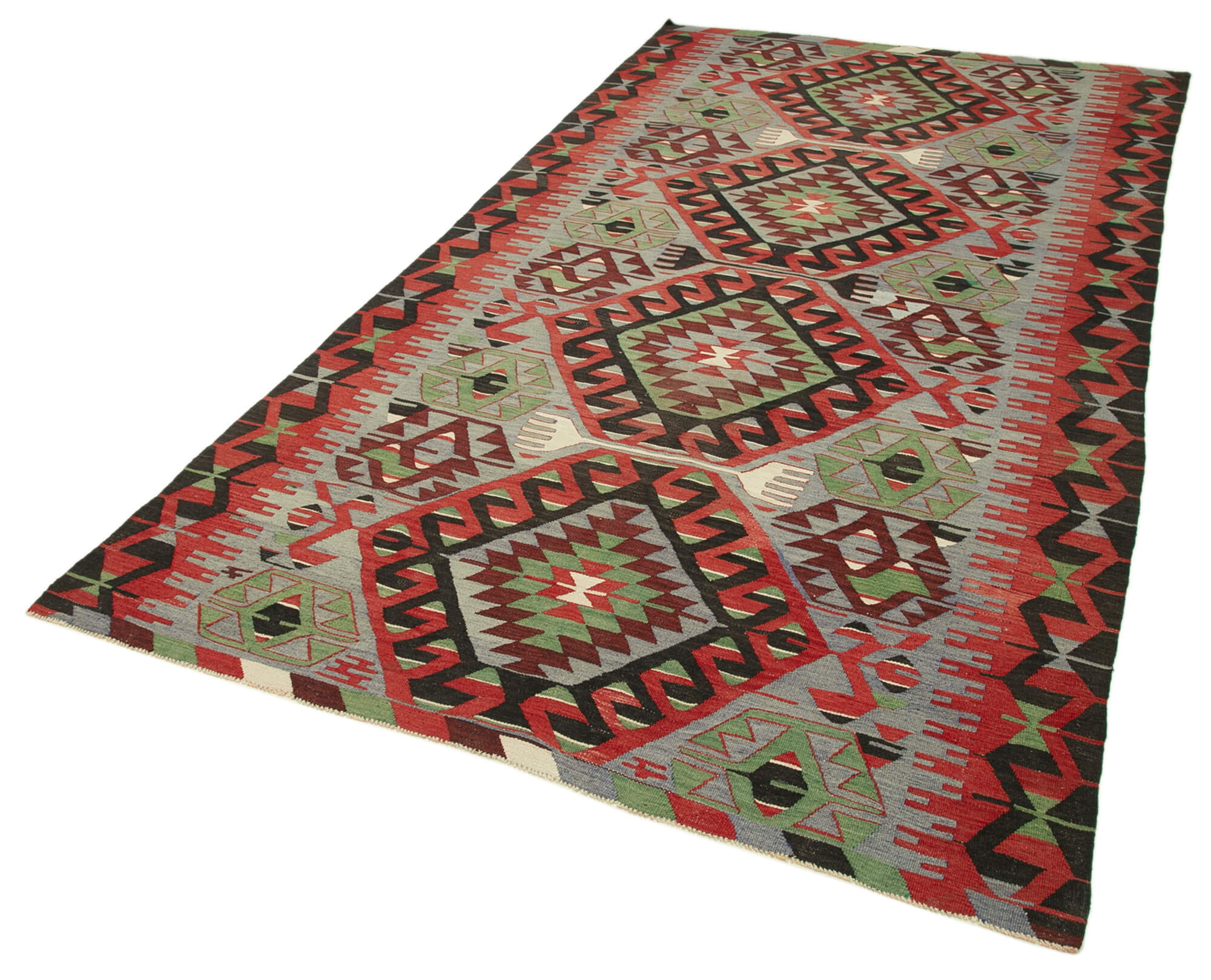 Handmade Area Rug – Anatolian Kilim Red Geometric Cotton Wool Carpet 5'3"x10'2"