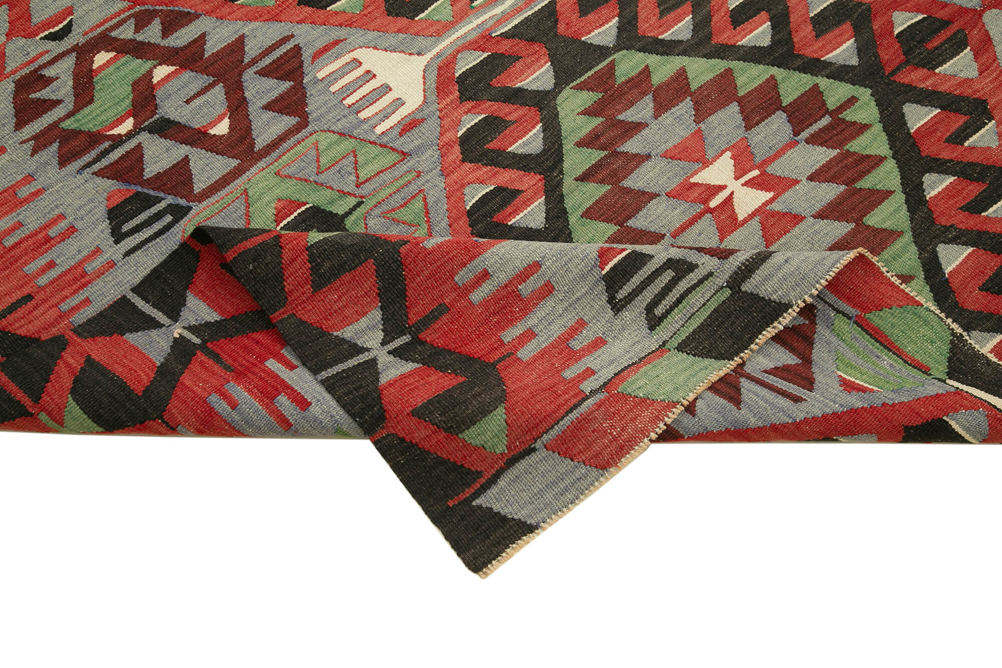 Handmade Area Rug – Anatolian Kilim Red Geometric Cotton Wool Carpet 5'3"x10'2"