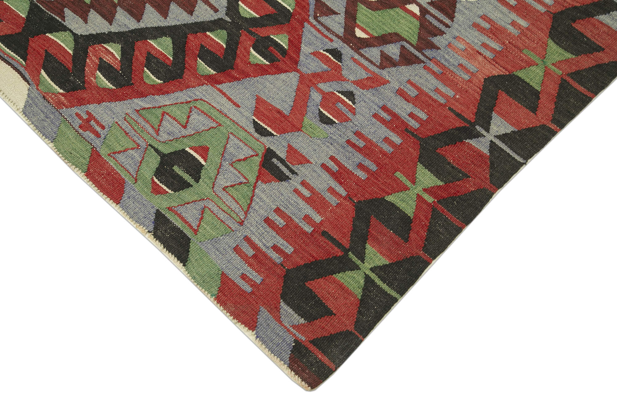 Handmade Area Rug – Anatolian Kilim Red Geometric Cotton Wool Carpet 5'3"x10'2"