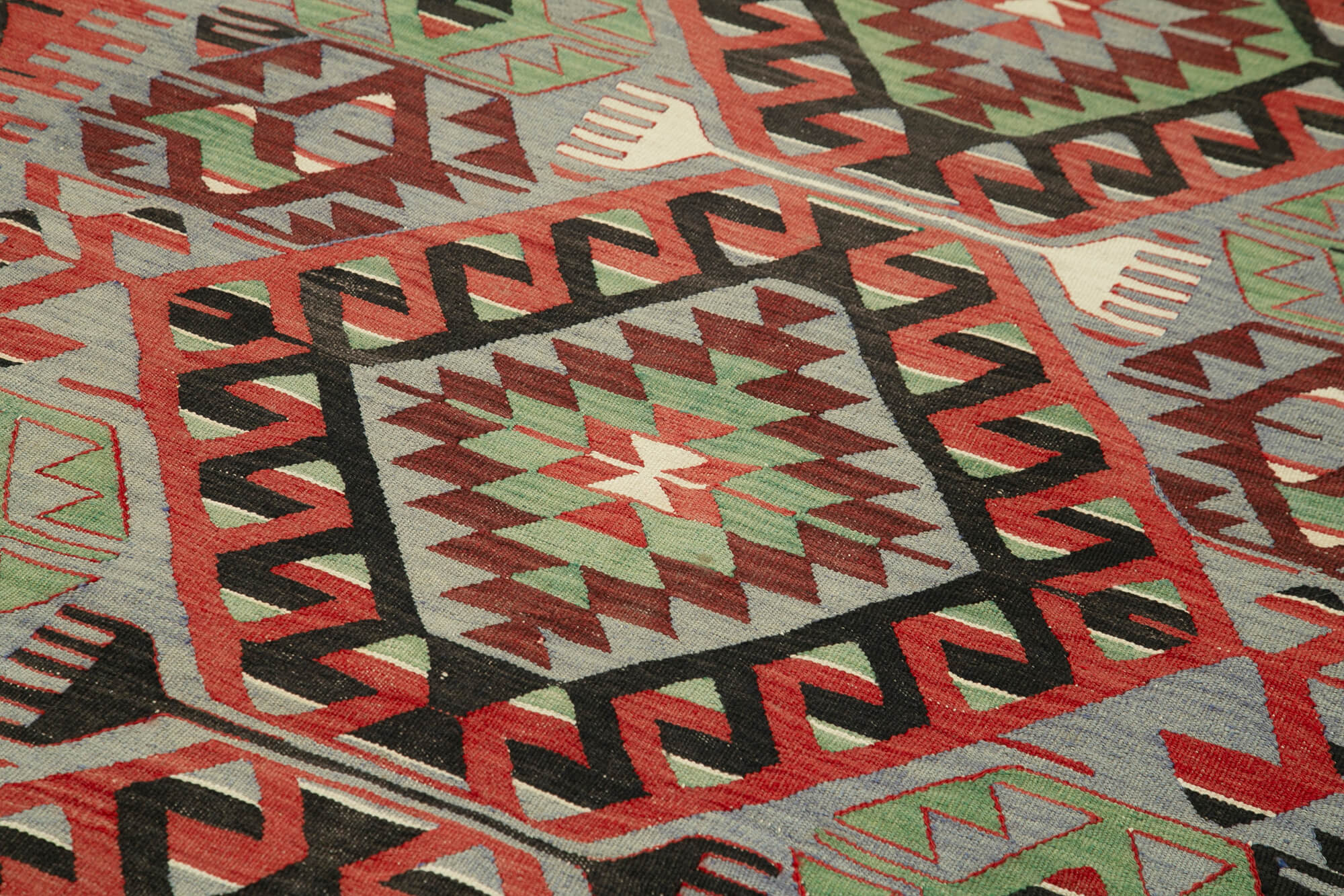 Handmade Area Rug – Anatolian Kilim Red Geometric Cotton Wool Carpet 5'3"x10'2"