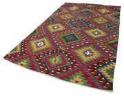 Handmade Area Rug | Anatolian Kilim Red Geometric Cotton Wool Rug 5'9''x10'2''
