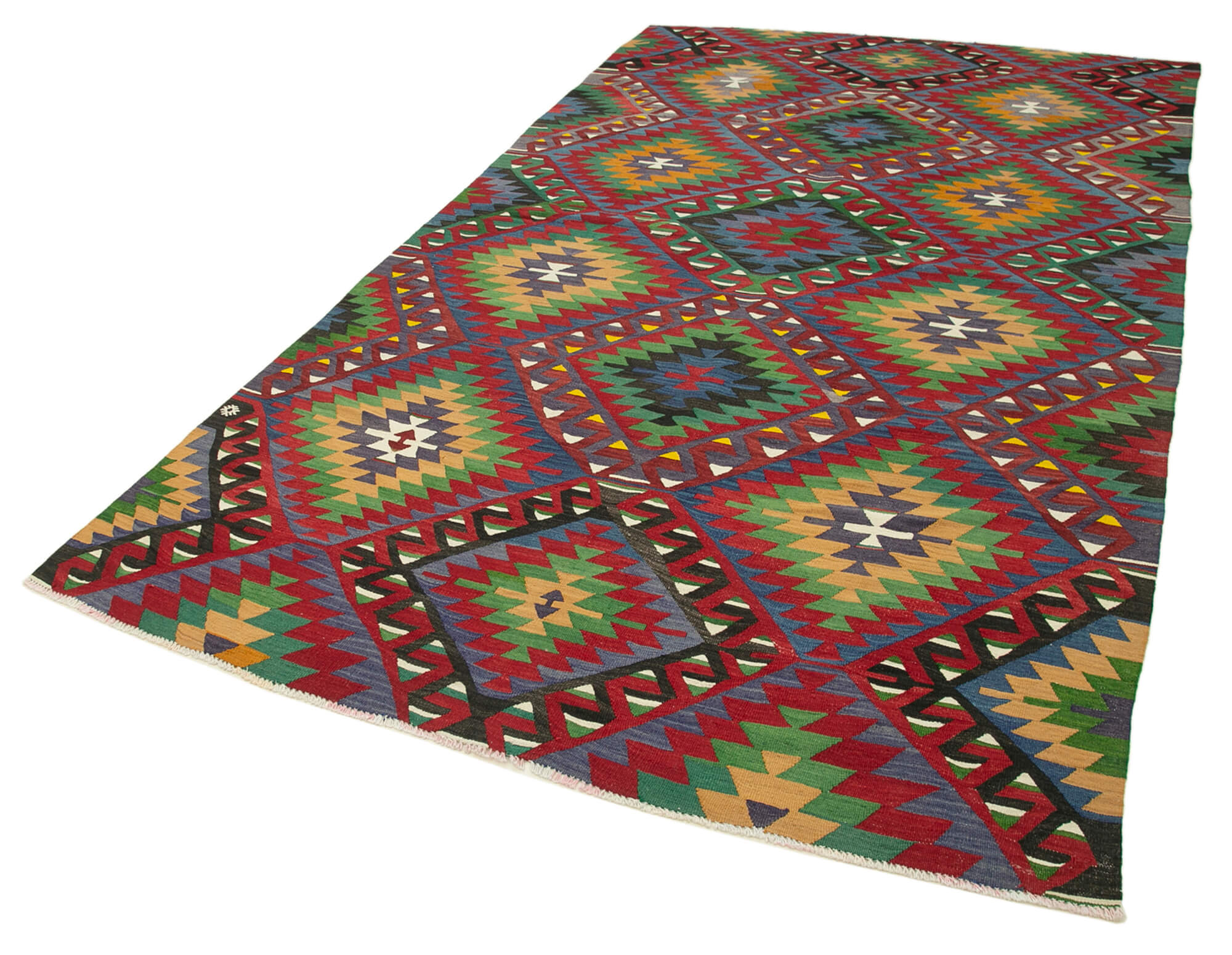 Handmade Area Rug | Anatolian Kilim Red Geometric Cotton Wool Rug 5'9''x10'2''