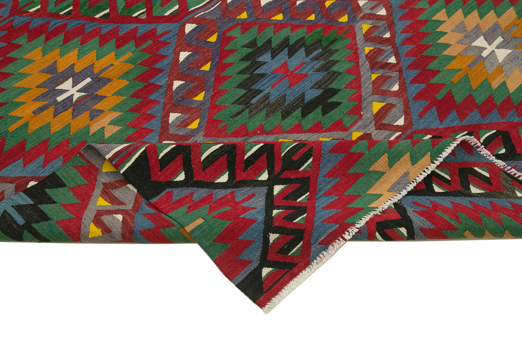 Handmade Area Rug | Anatolian Kilim Red Geometric Cotton Wool Rug 5'9''x10'2''