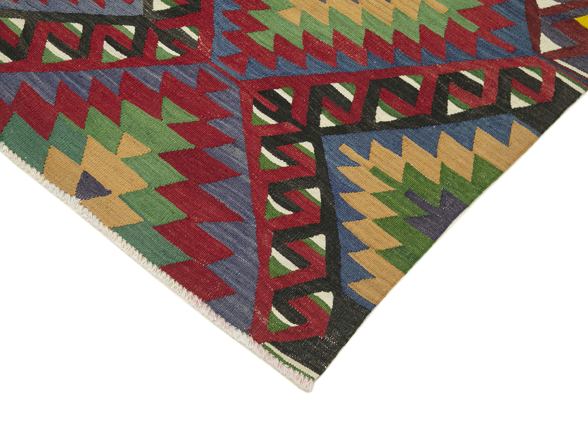 Handmade Area Rug | Anatolian Kilim Red Geometric Cotton Wool Rug 5'9''x10'2''