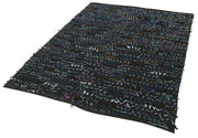 Handmade Area Rug | Anatolian Kilim Blue Striped Cotton Wool Carpet 5'2''x6'11''