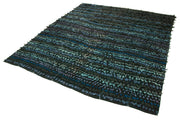 Handmade Area Rug – Anatolian Kilim Blue Striped Cotton Wool Carpet 6'7''x8'
