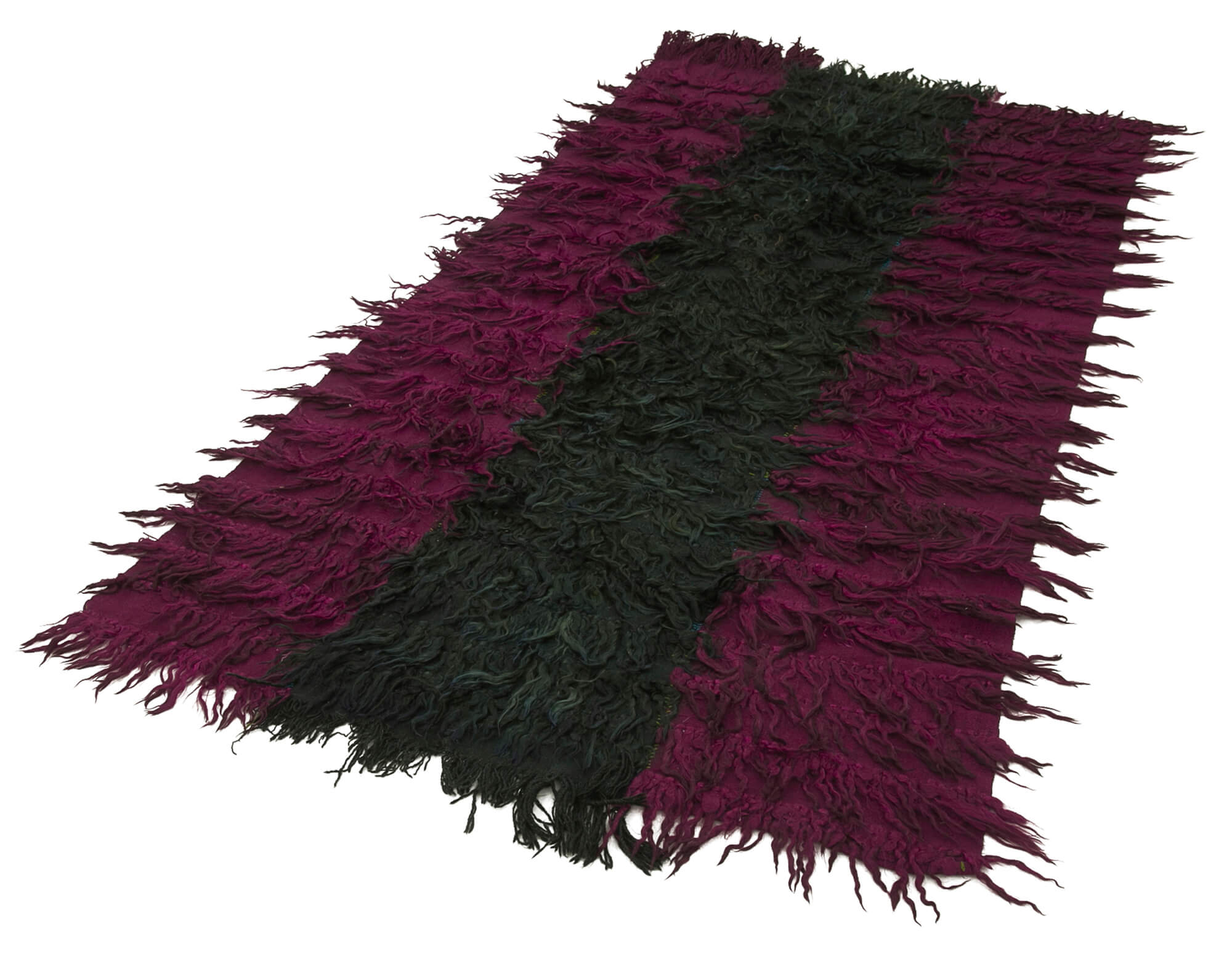 Handmade Area Rug - Anatolian Kilim Purple Striped Cotton Wool Carpet 3'10''x6'11''