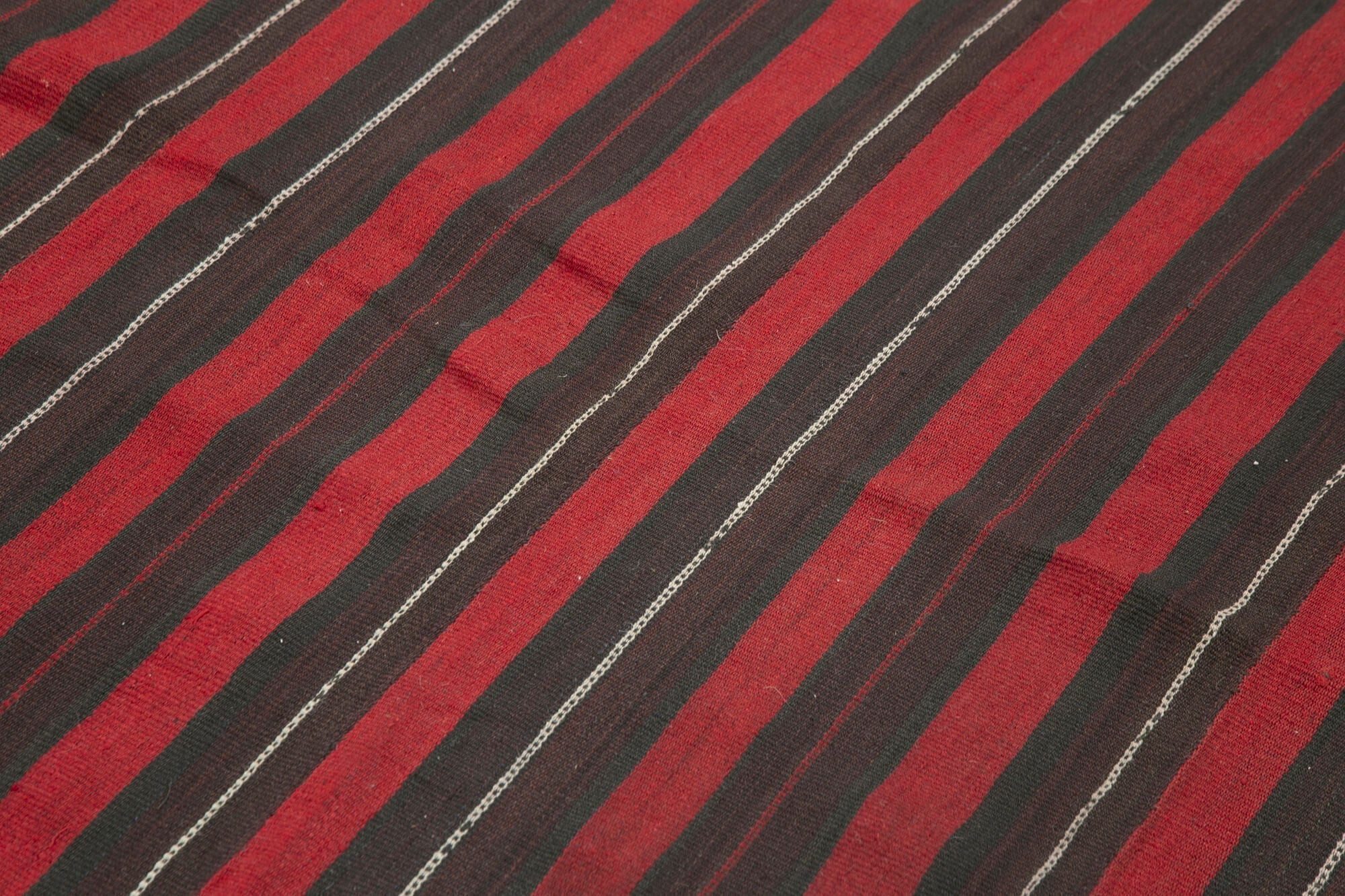 Handmade Area Rug - Anatolian Kilim Purple Striped Cotton Wool Carpet 4'7''x6'6''